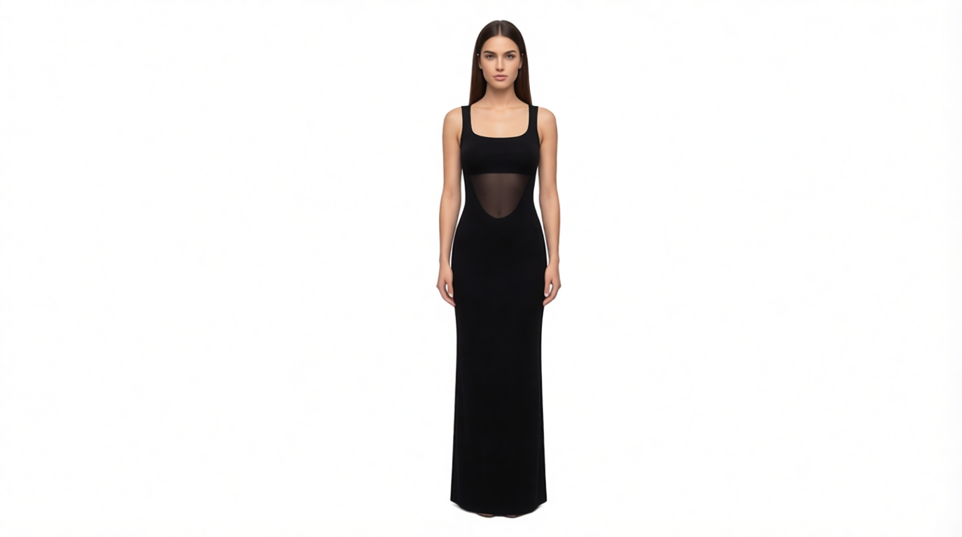 Vestido Sreina Patchwork Transparente con Cuello Cuadrado