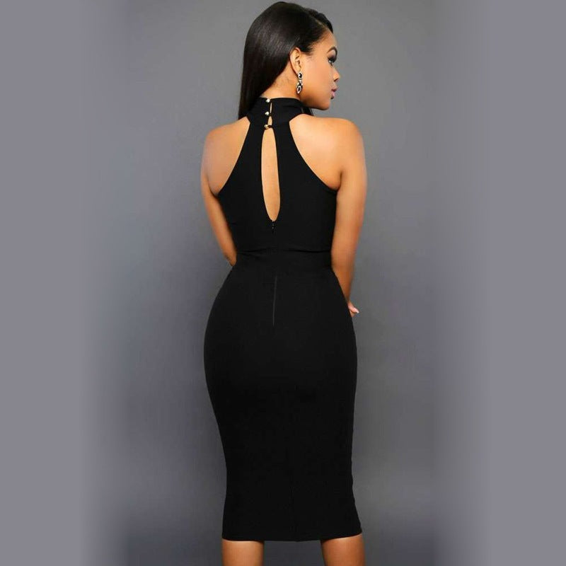 Vestido midi halter ajustado con transparencias